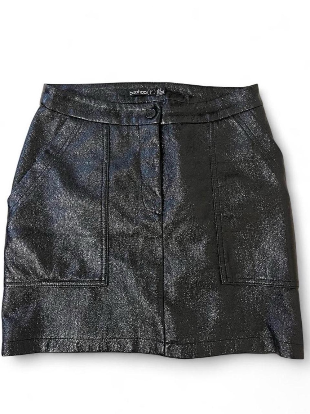 Boohoo Black Faux Leather Mini Skirt with Cargo Pockets